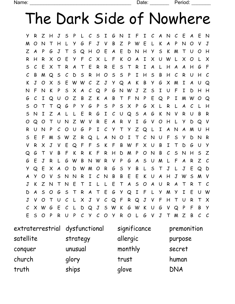 The Dark Side of Nowhere Word Search