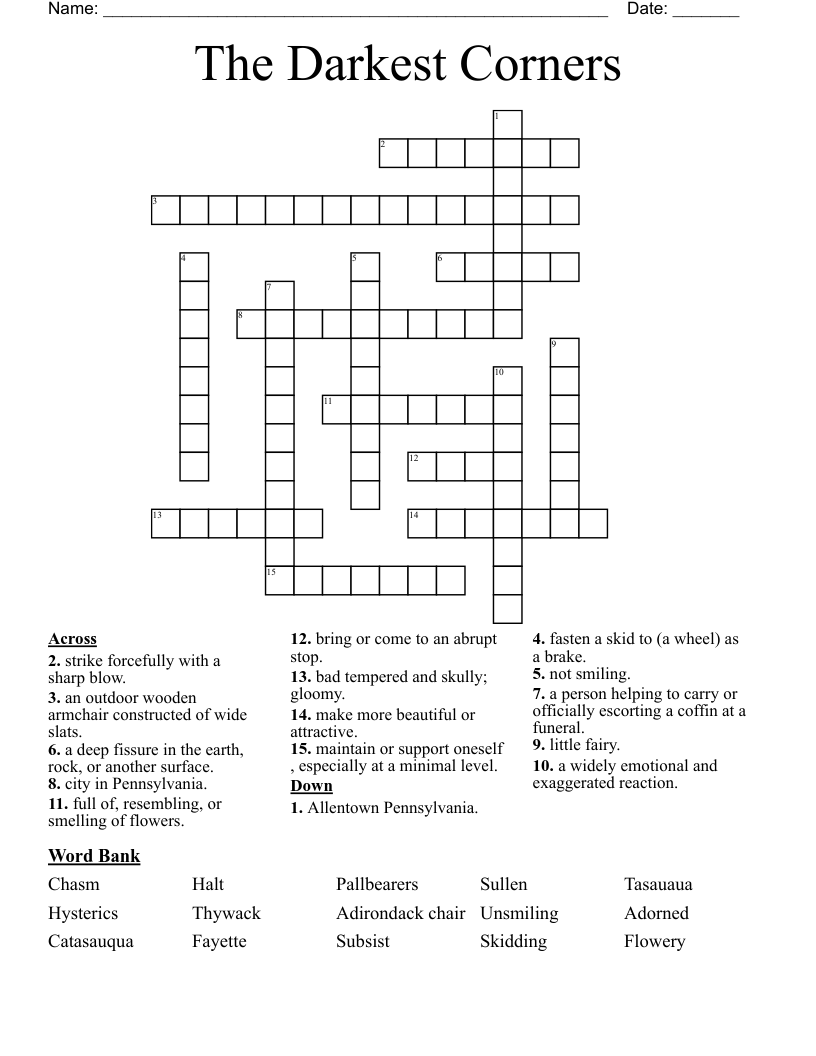 The Darkest Corners Crossword
