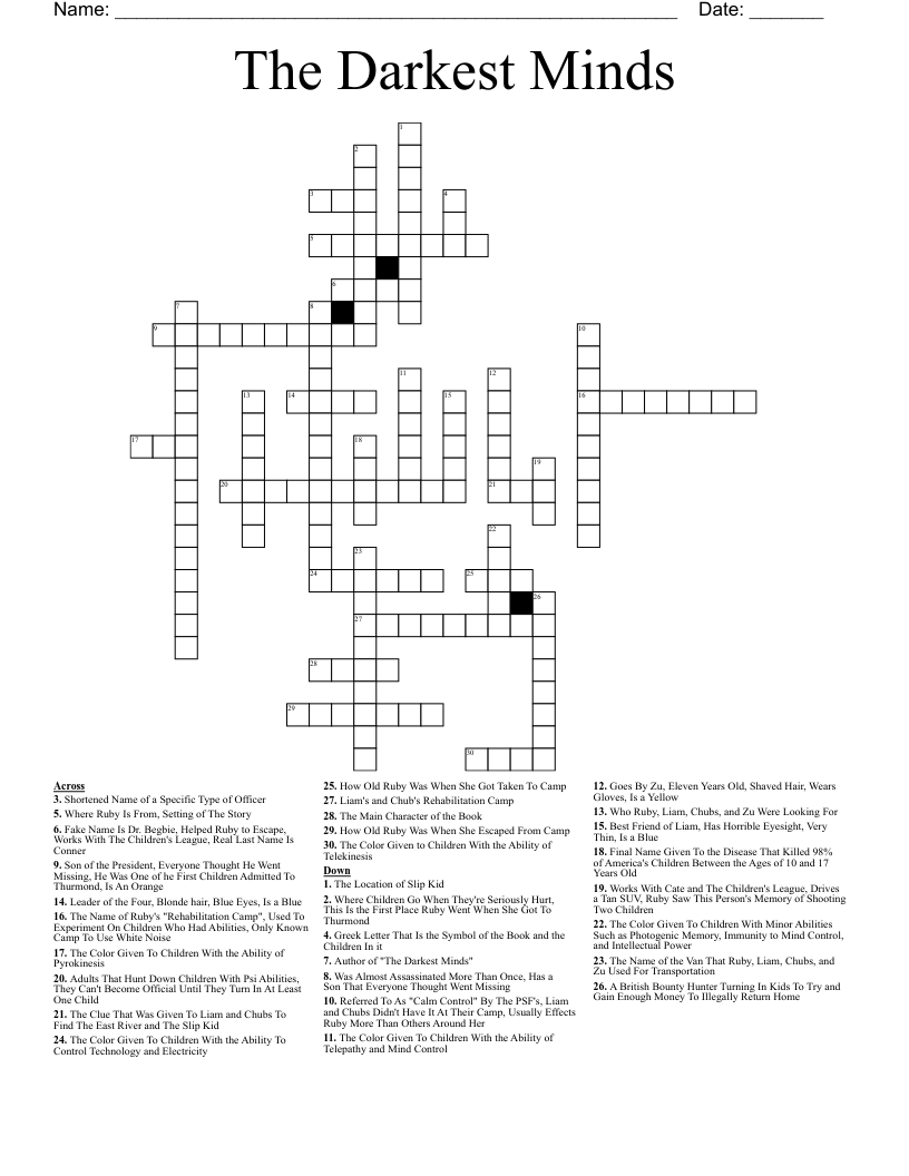 The Darkest Minds Crossword