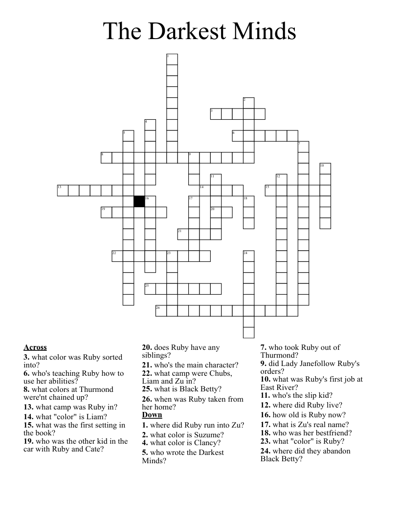 The Darkest Minds Crossword