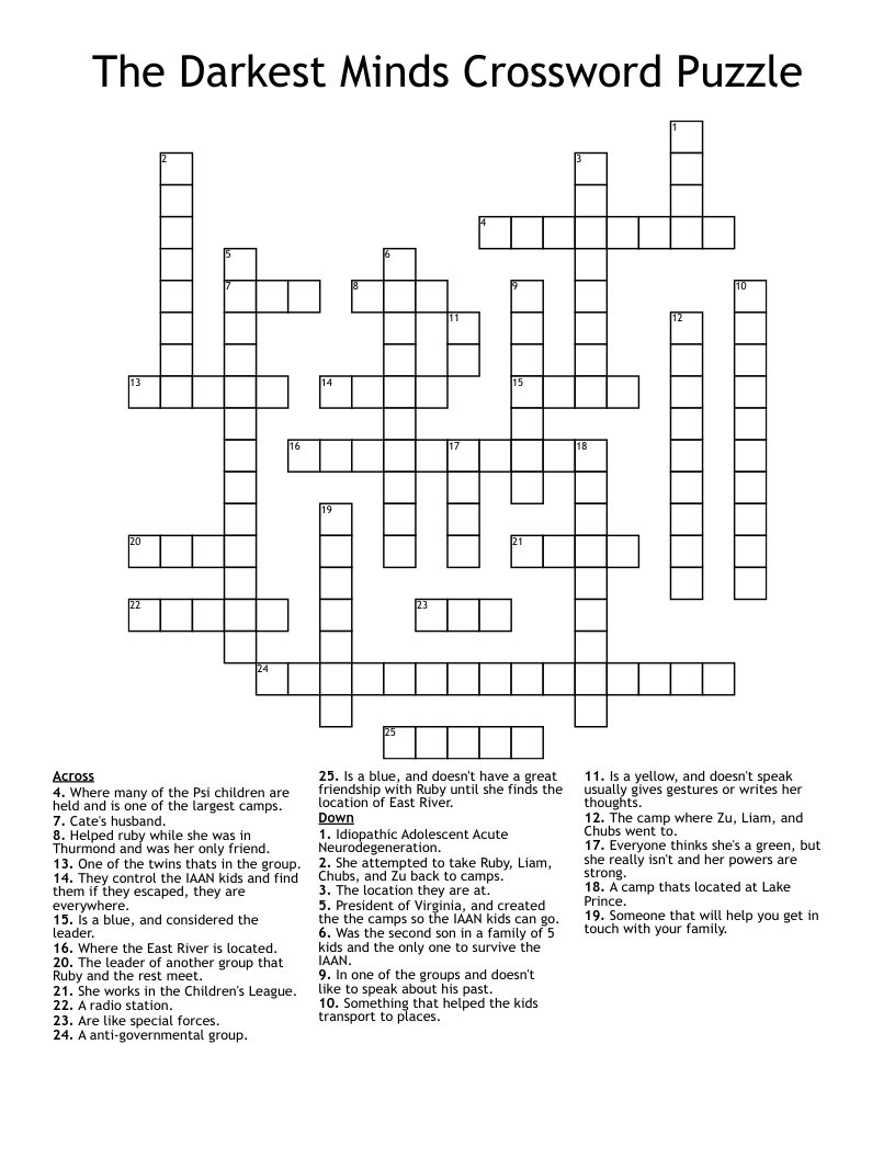 The Darkest Minds Crossword Puzzle