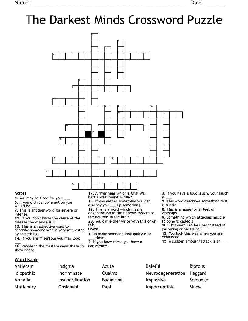 The Darkest Minds Crossword Puzzle