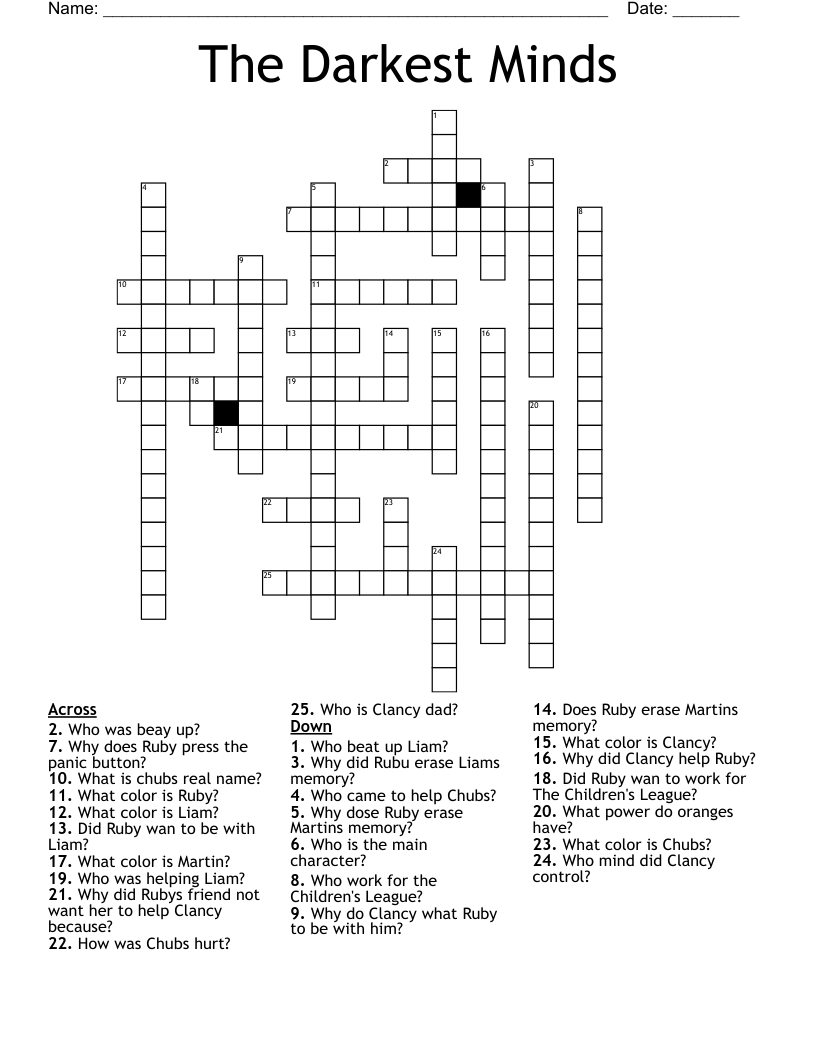 The Darkest Minds  Crossword