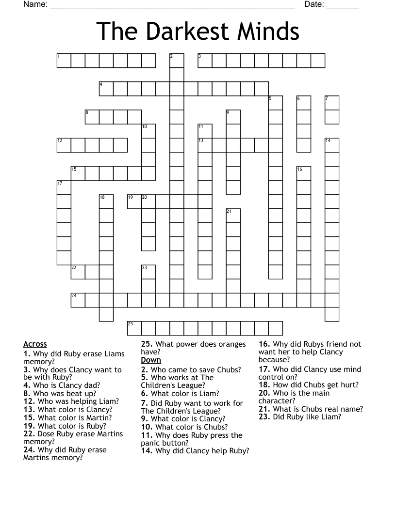 The Darkest Minds  Crossword