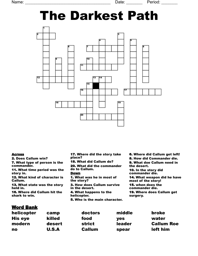The Darkest Path Crossword