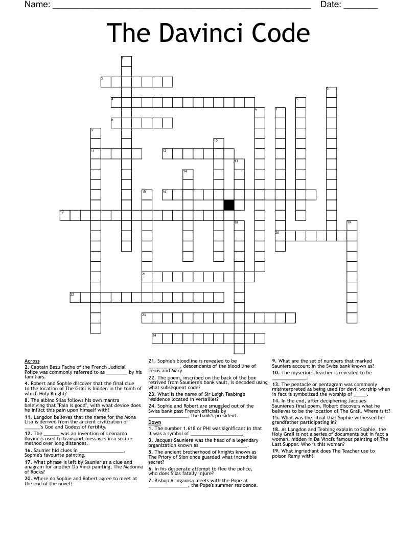 The Davinci Code Crossword