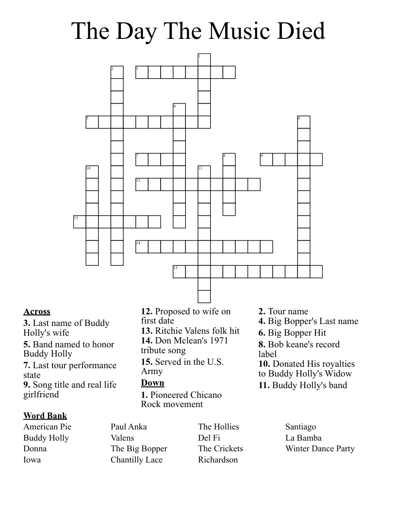 The Day The Music Died Crossword