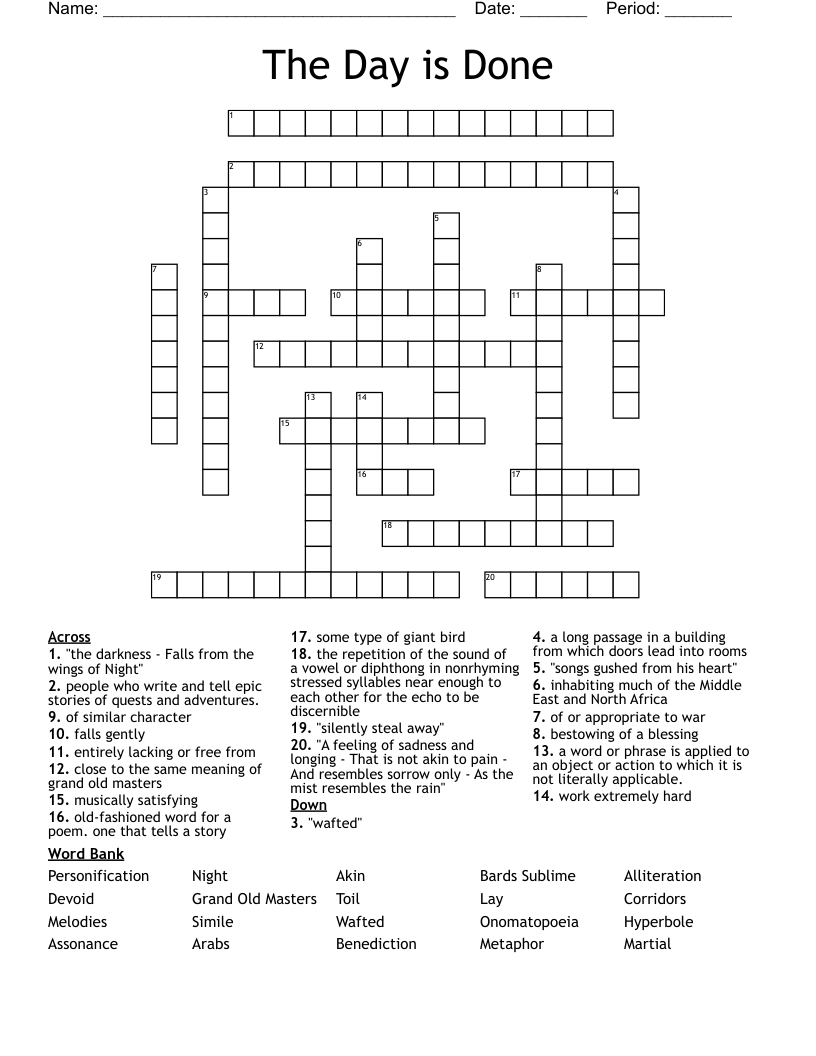 The Day is Done                              Crossword