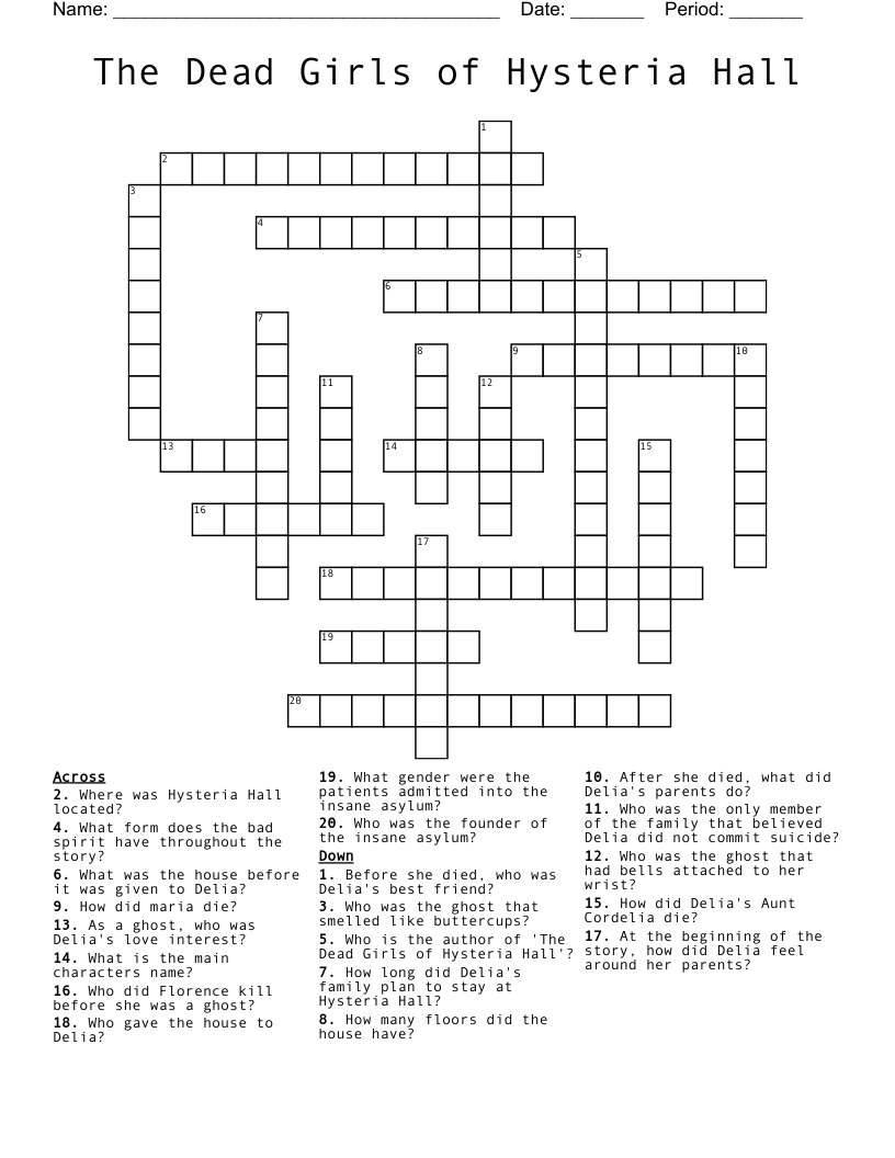 The Dead Girls of Hysteria Hall Crossword