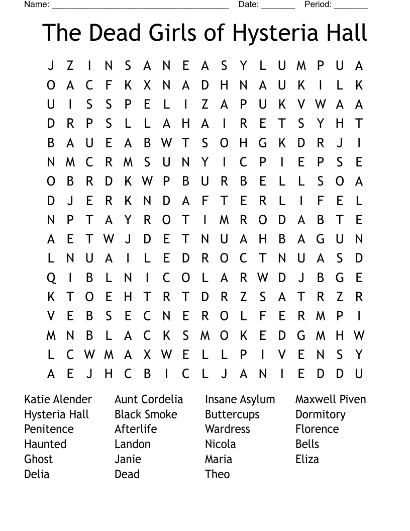 The Dead Girls of Hysteria Hall Word Search