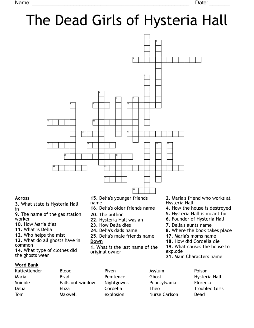 The Dead Girls of Hysteria Hall Crossword