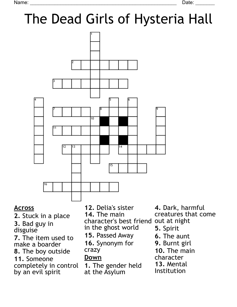The Dead Girls of Hysteria Hall Crossword
