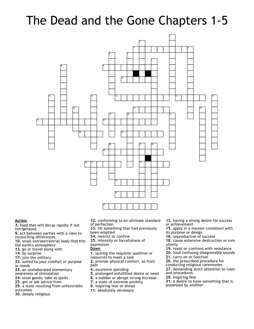 The Dead and the Gone Chapters 1-5 Crossword