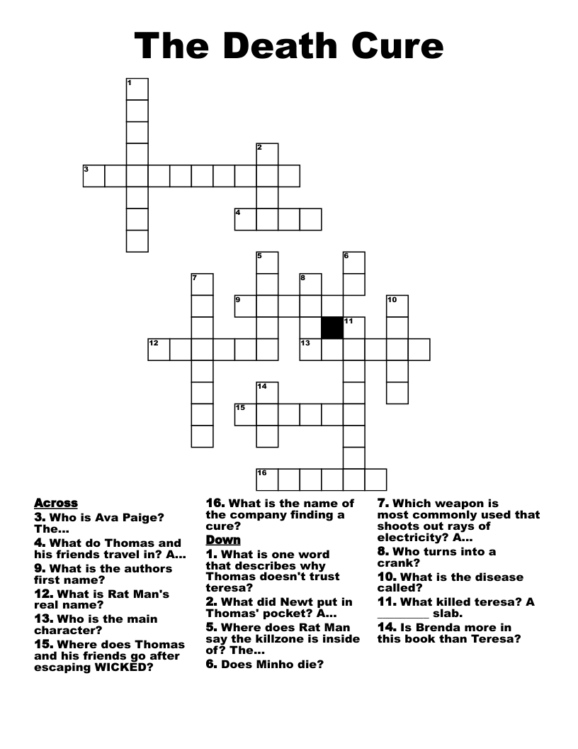 The Death Cure Crossword