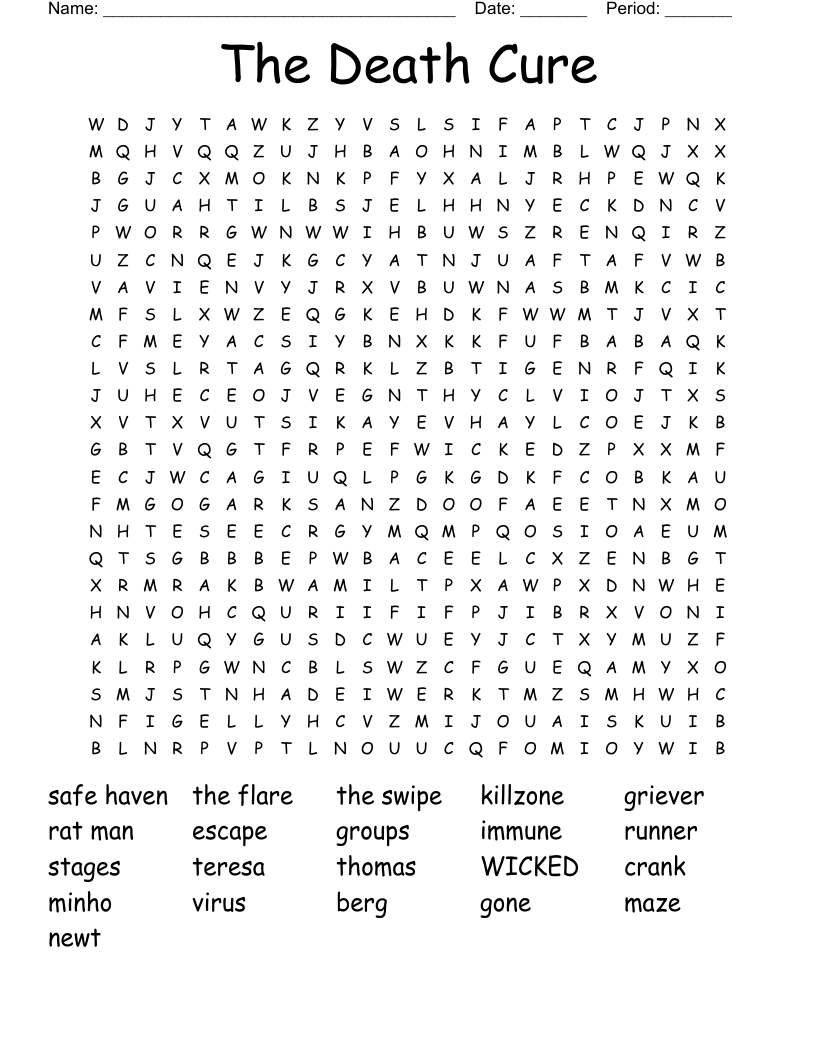 The Death Cure Word Search