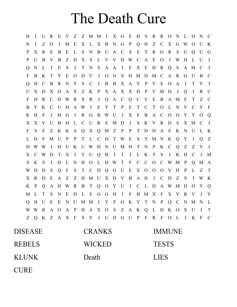 The Death Cure Word Search