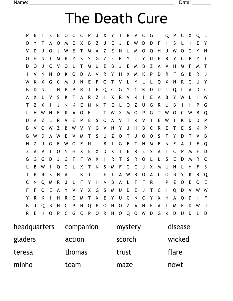 The Death Cure Word Search