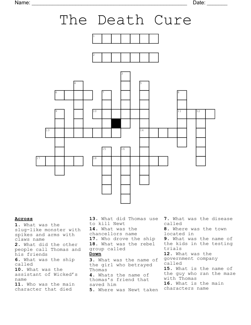 The Death Cure Crossword