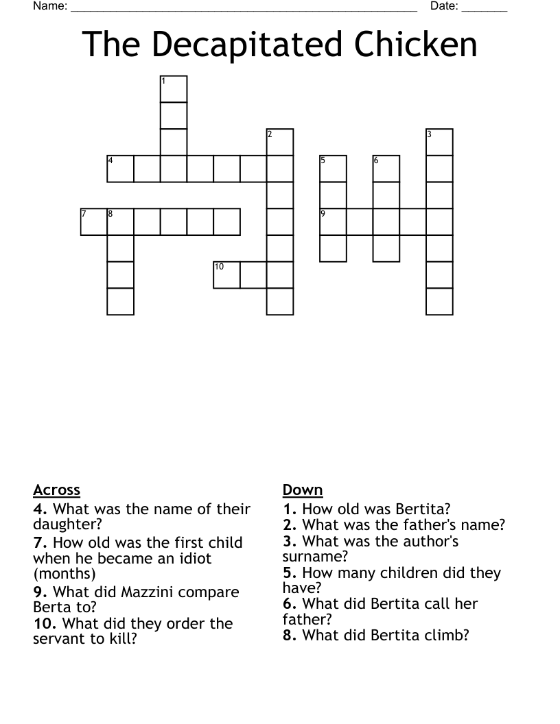 The Decapitated Chicken Crossword