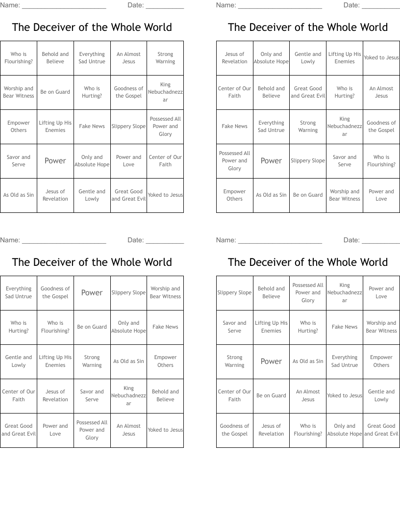 The Deceiver of the Whole World Bingo Cards