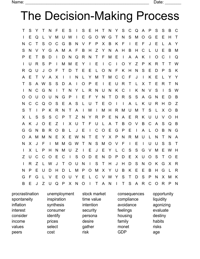 The Decision-Making Process Word Search