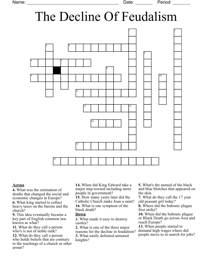 The Decline Of Feudalism Crossword
