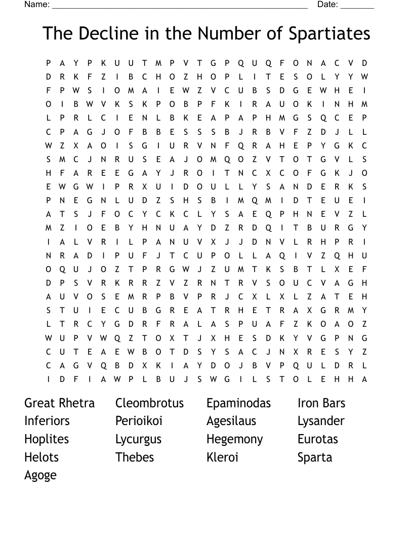 The Decline in the Number of Spartiates Word Search