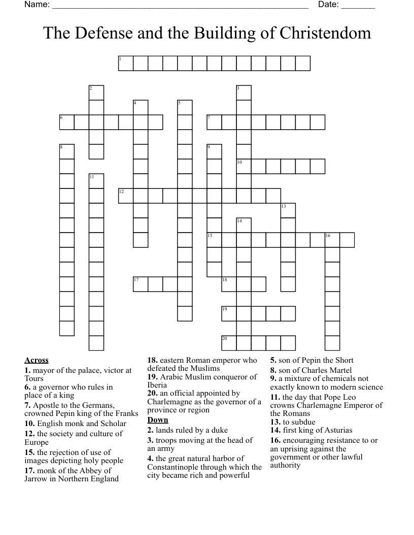 The Defense and the Building of Christendom Crossword