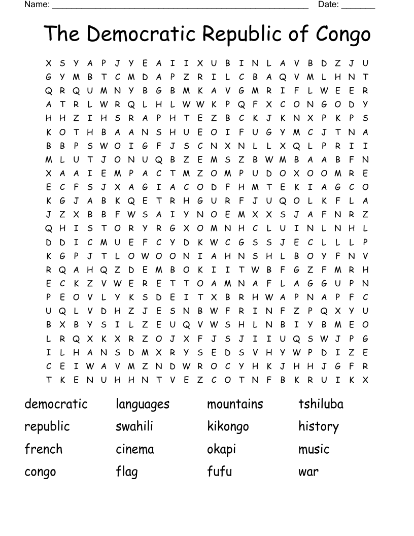 The Democratic Republic of Congo Word Search