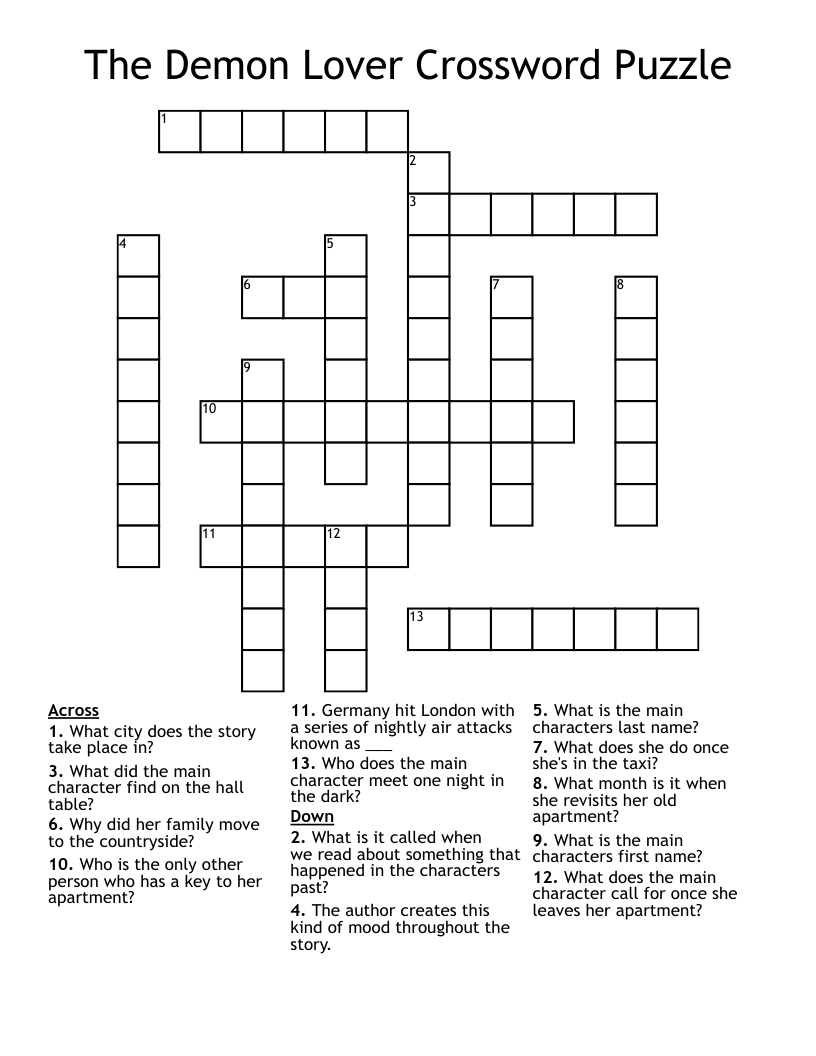 The Demon Lover Crossword Puzzle