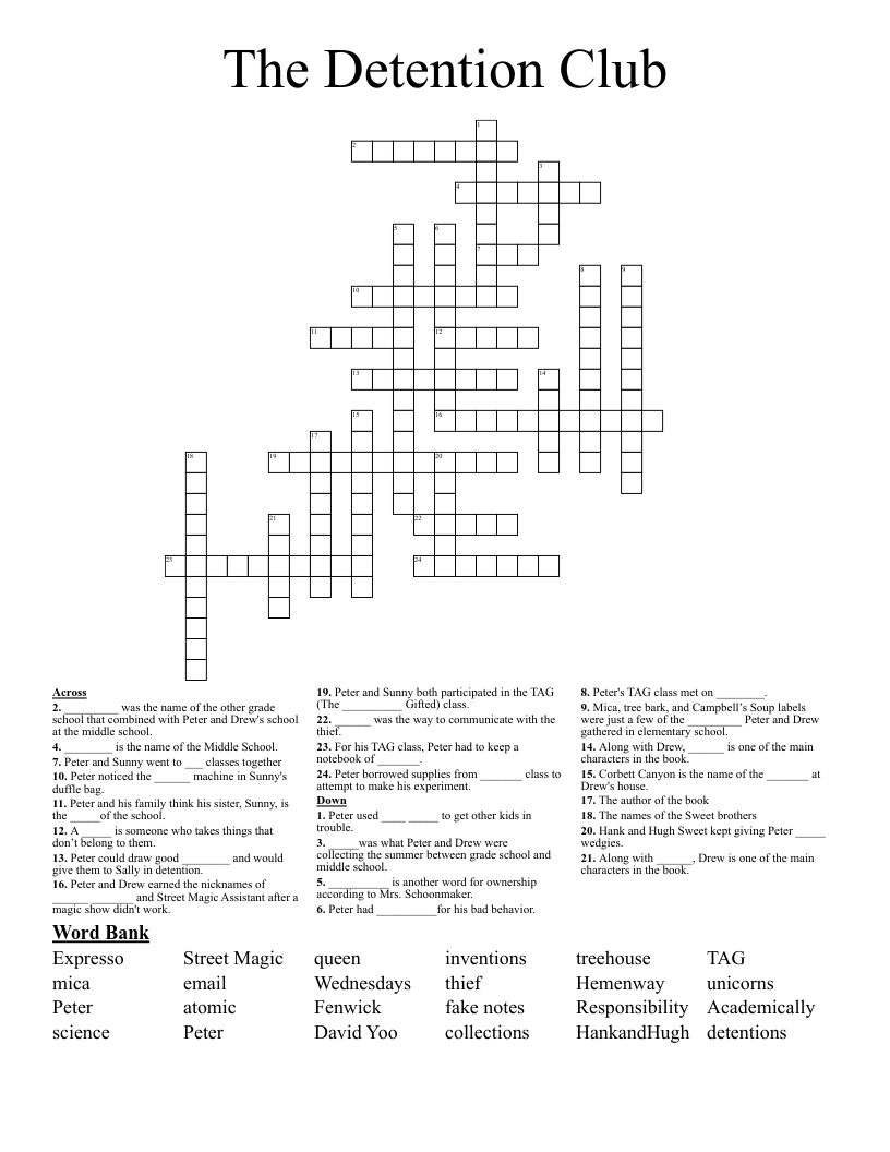 The Detention Club Crossword