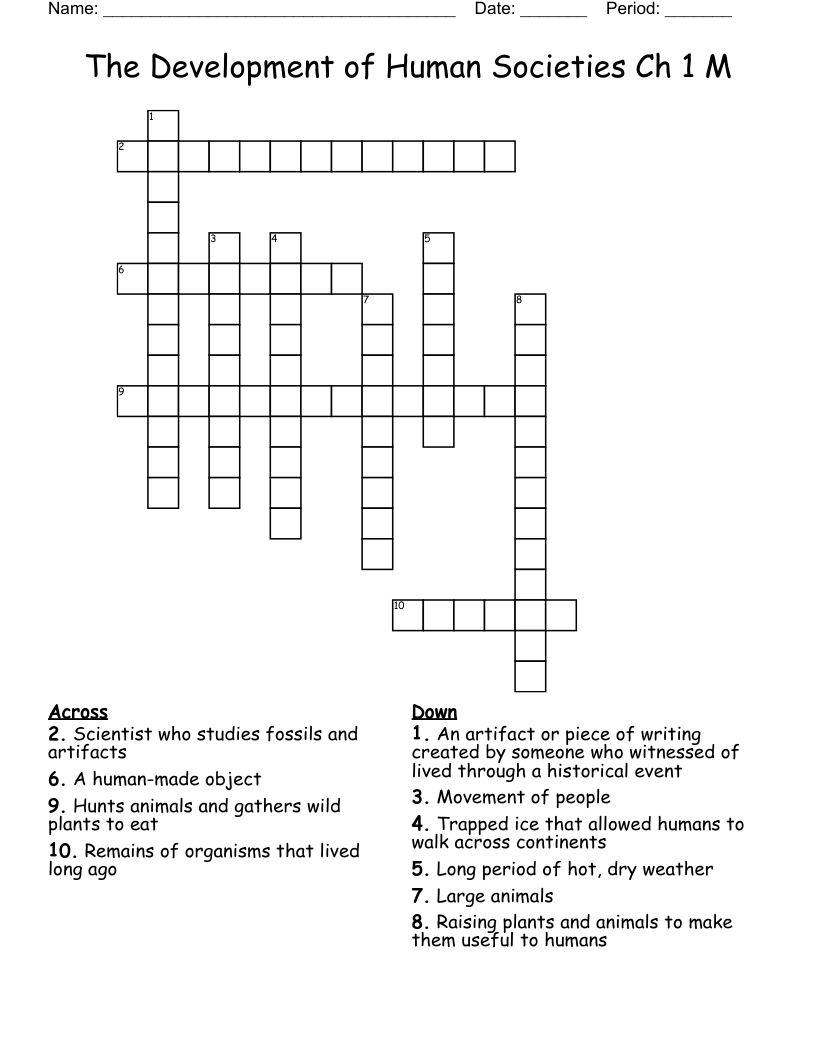 The Development of Human Societies Ch 1 M Crossword