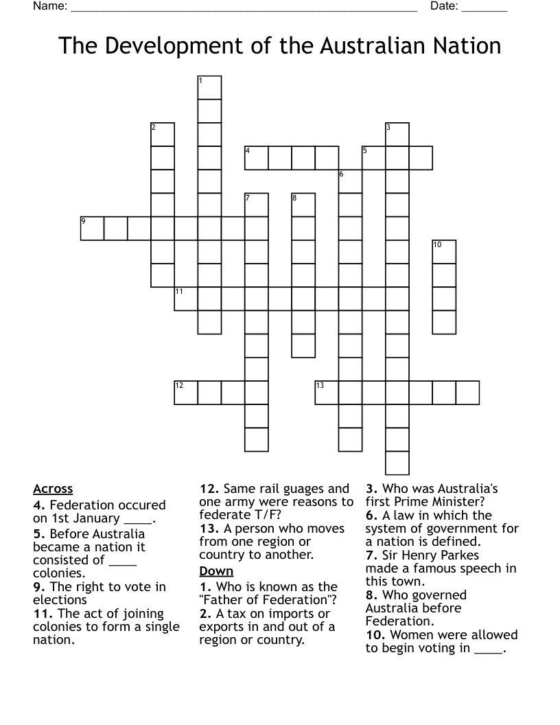 The Development of the Australian Nation Crossword