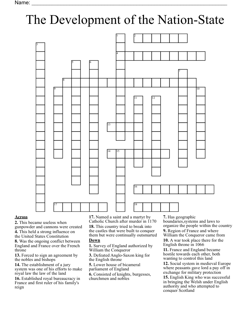 The Development of the Nation-State Crossword
