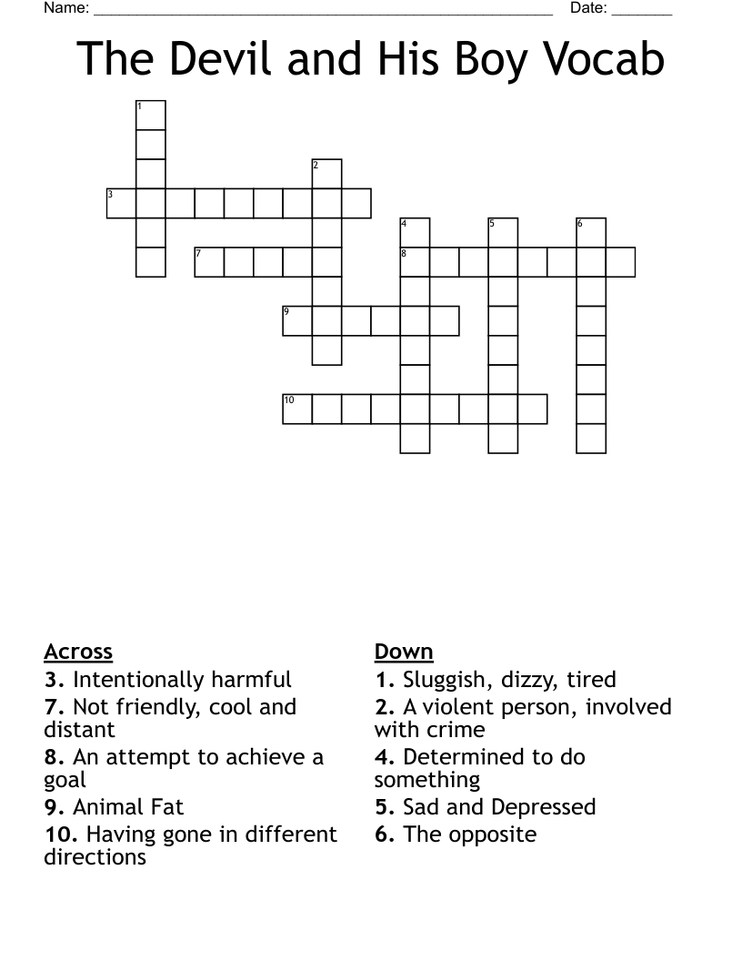 The Devil and His Boy Vocab Crossword