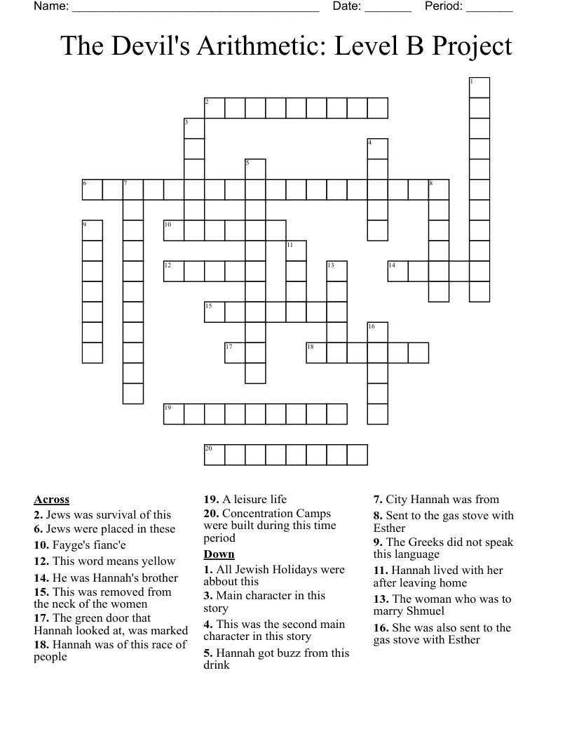 The Devil's Arithmetic: Level B Project Crossword