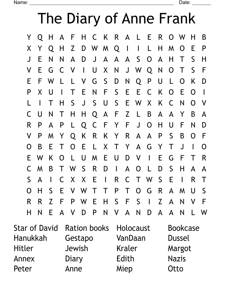 The Diary of Anne Frank Word Search