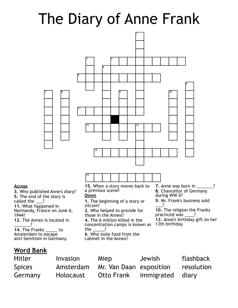 The Diary of Anne Frank Crossword