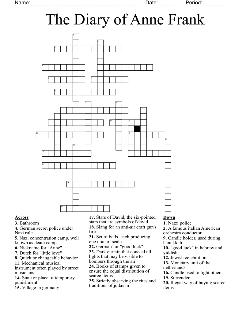 The Diary of Anne Frank Crossword