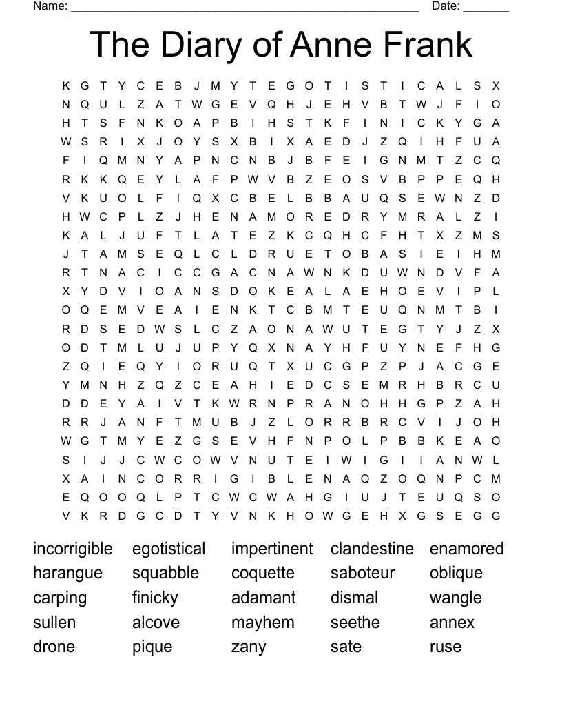 The Diary of Anne Frank Word Search