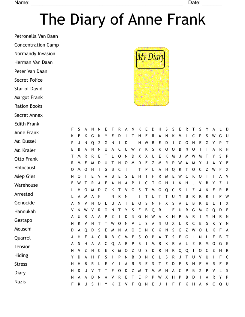 The Diary of Anne Frank Word Search
