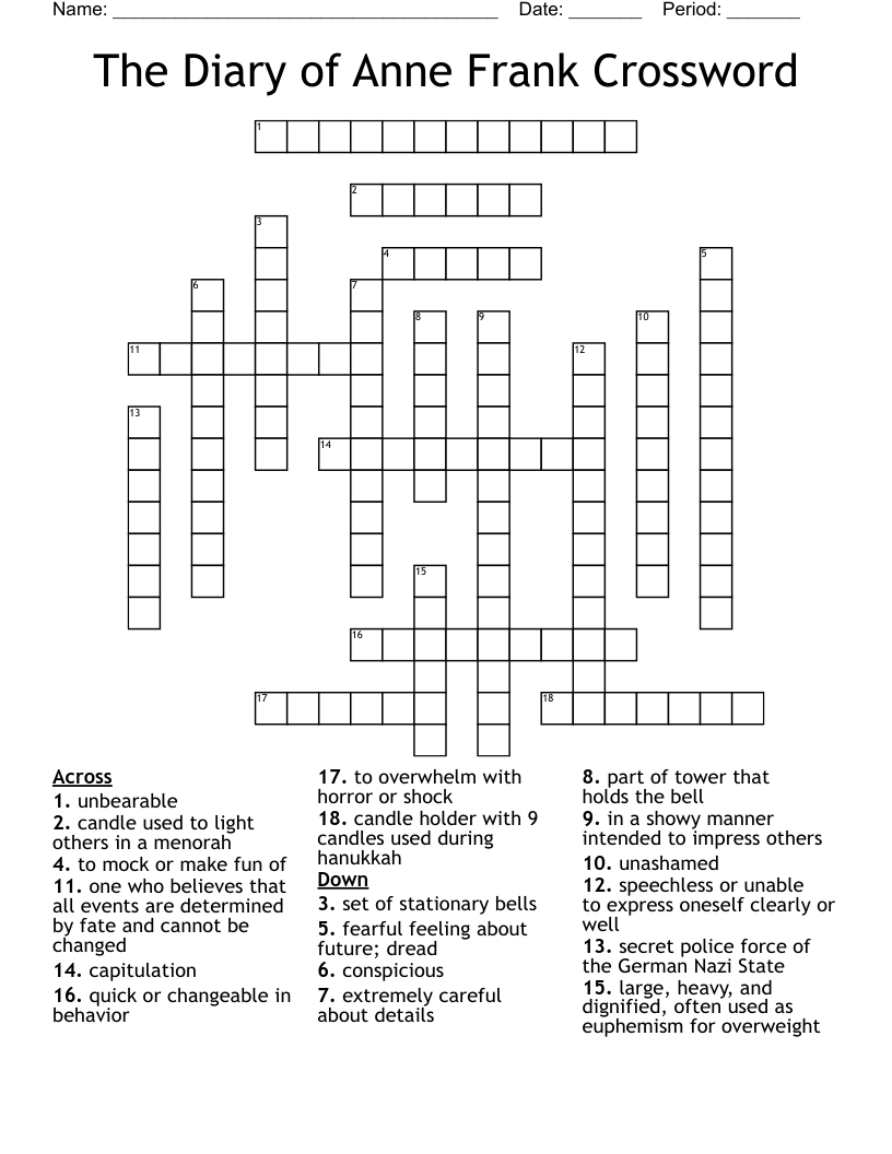 The Diary of Anne Frank Crossword