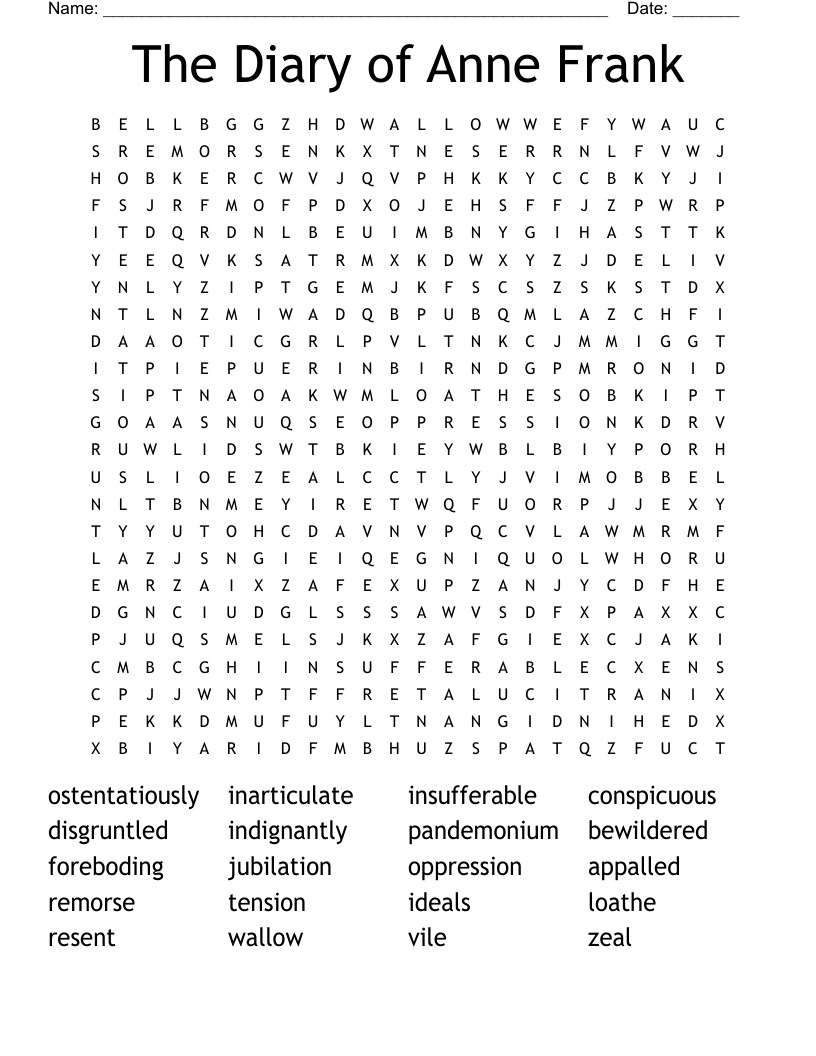 The Diary of Anne Frank  Word Search