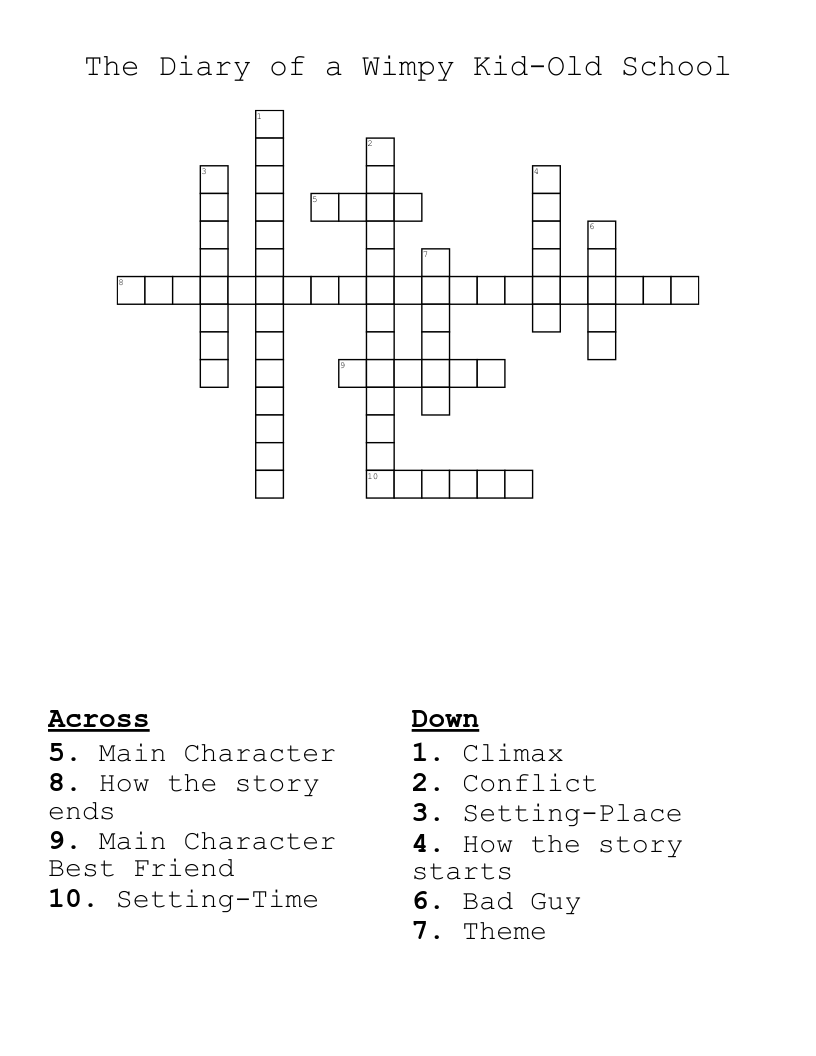 The Diary of a Wimpy Kid-Old School Crossword