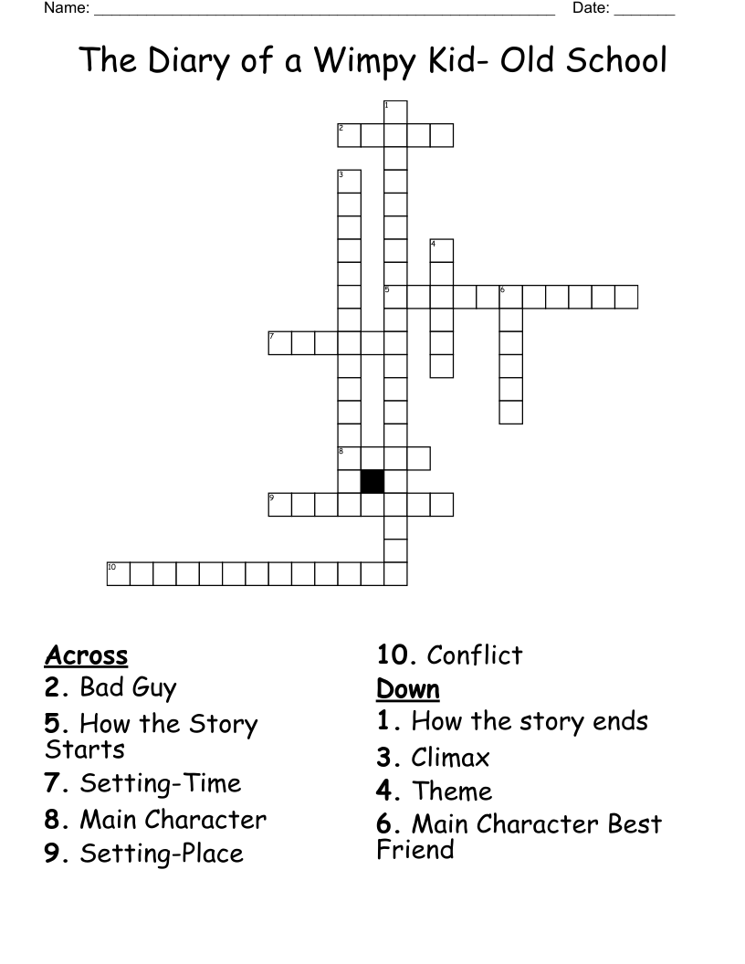 The Diary of a Wimpy Kid- Old School Crossword
