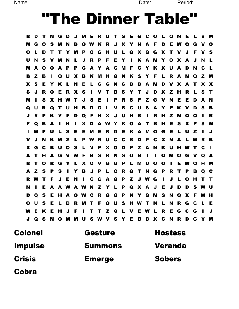 "The Dinner Table" Word Search