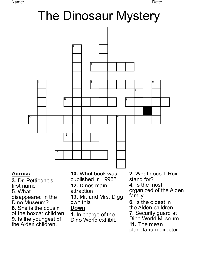 The Dinosaur Mystery  Crossword