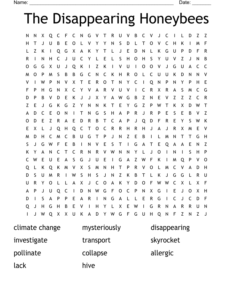 The Disappearing Honeybees Word Search
