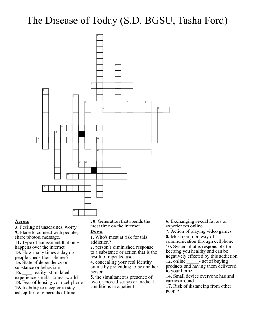 The Disease of Today (S.D. BGSU, Tasha Ford) Crossword