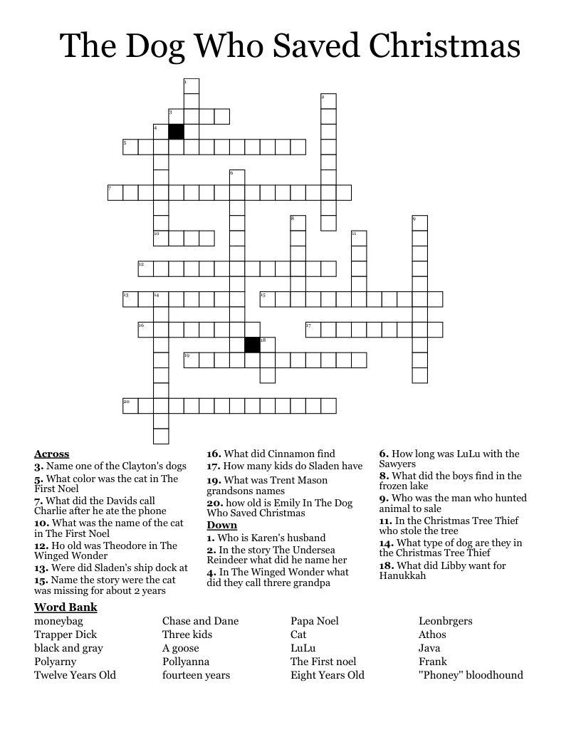 The Dog Who Saved Christmas Crossword
